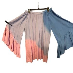 LA Class one size pink & blue off shoulder dress wide bell sleeves , cover up